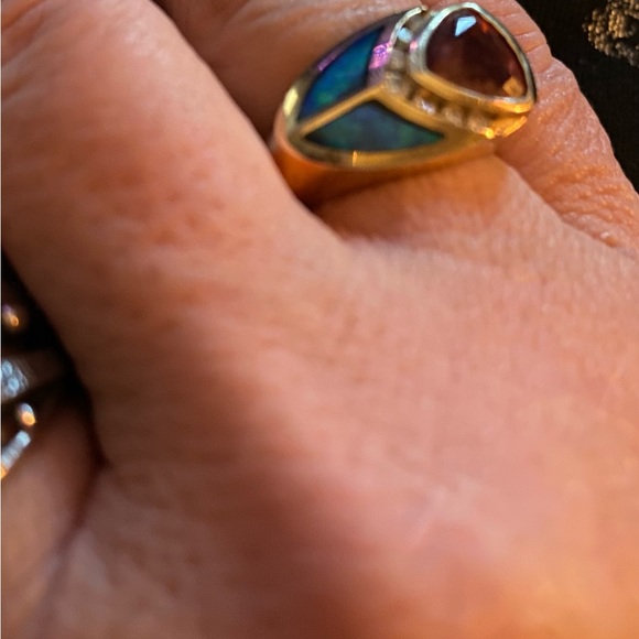 TURMALINE, INLAID OPAL & DIAMOND IN 14KT GOLD RING  & EARRINGS.  Could Be Kavana - Picture 3 of 11